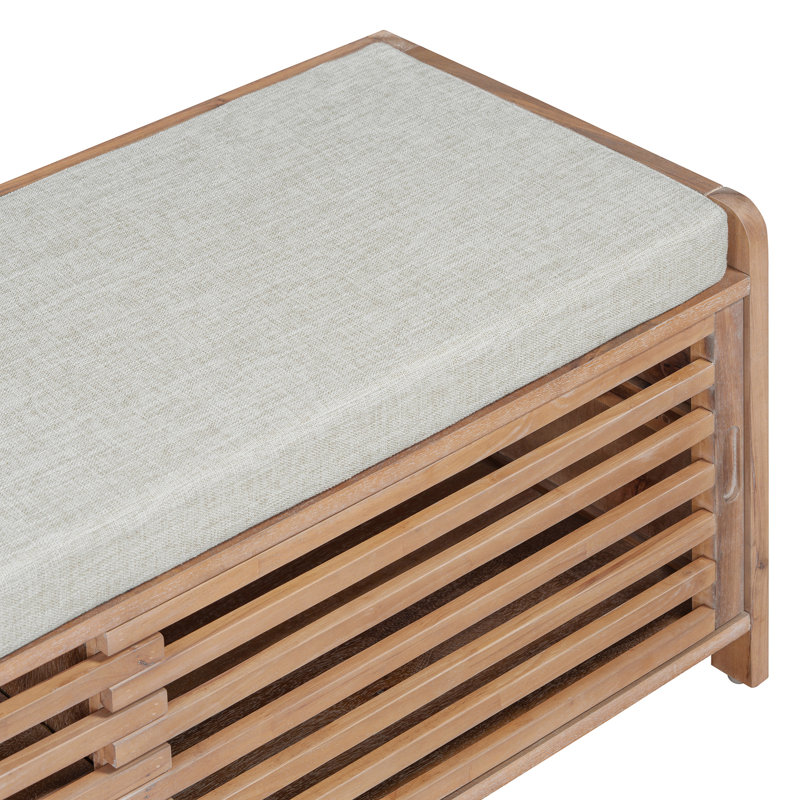 Banc à chaussures avec rangement et coussin, banc de rangement à volets vieillis avec charme rétro pour le salon, vestibule (blanc délavé)