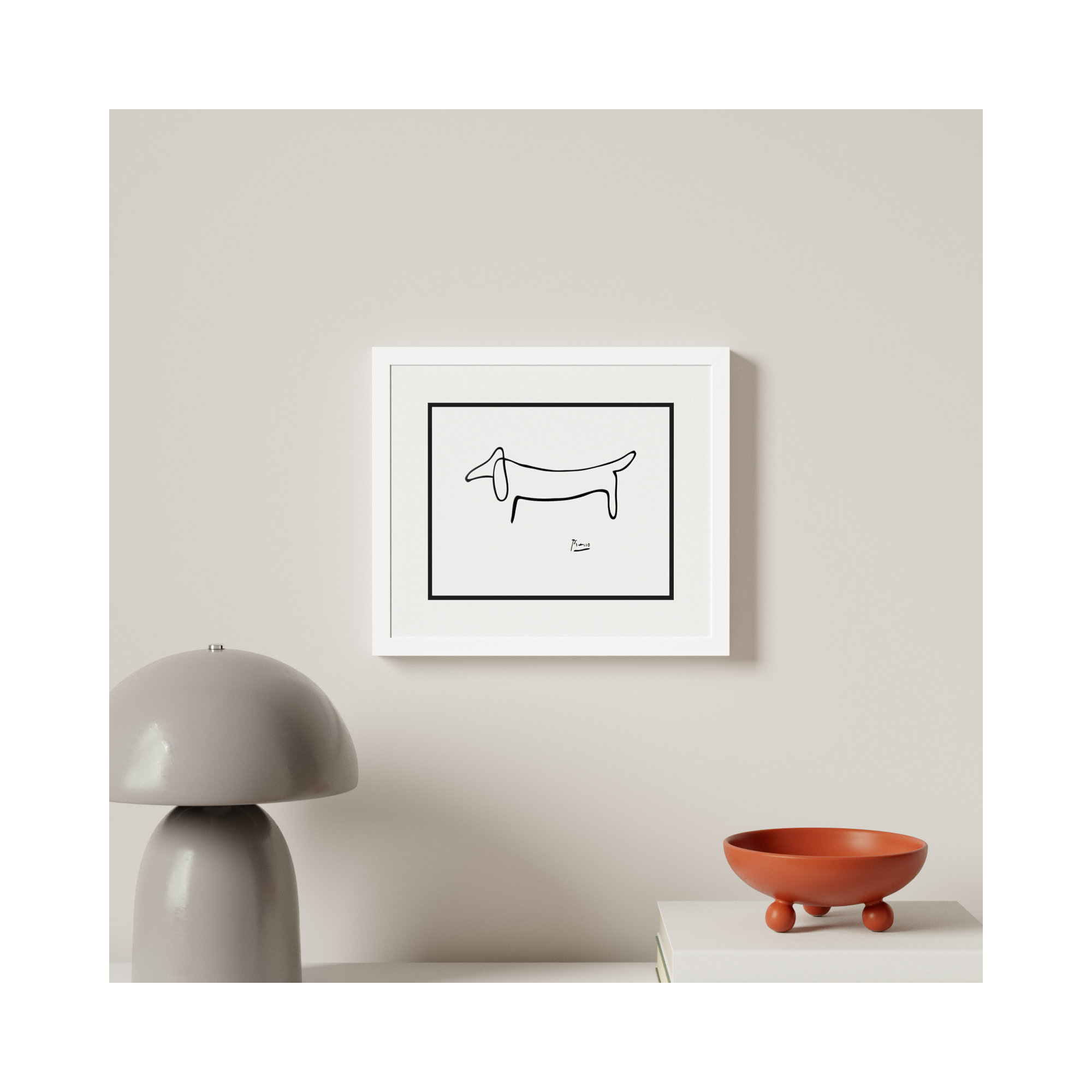 Le Chien (The Dog) by Pablo Picasso, Svelte Matte White, 13.25" H x 15.25" W x 0.75" D