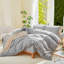 Ensemble de housse de couette à rayures 100% coton lavé DONEUS, ensemble de literie texturé 3 pièces avec fermeture à glissière-121384193-121384187