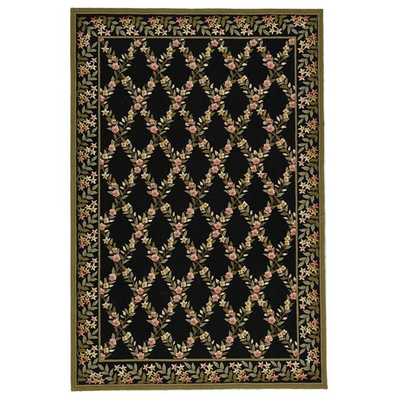 Tapis noir / vert en laine crocheté à la main Pipers, Rectangle 5 pi 6 po x 8 pi 6 po