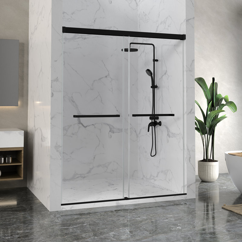 Ward Series 76 In. X 44-48 In. Frameless Sliding Shower Door In Matte Black With 3/8" (10Mm) Tempered Clear Glass