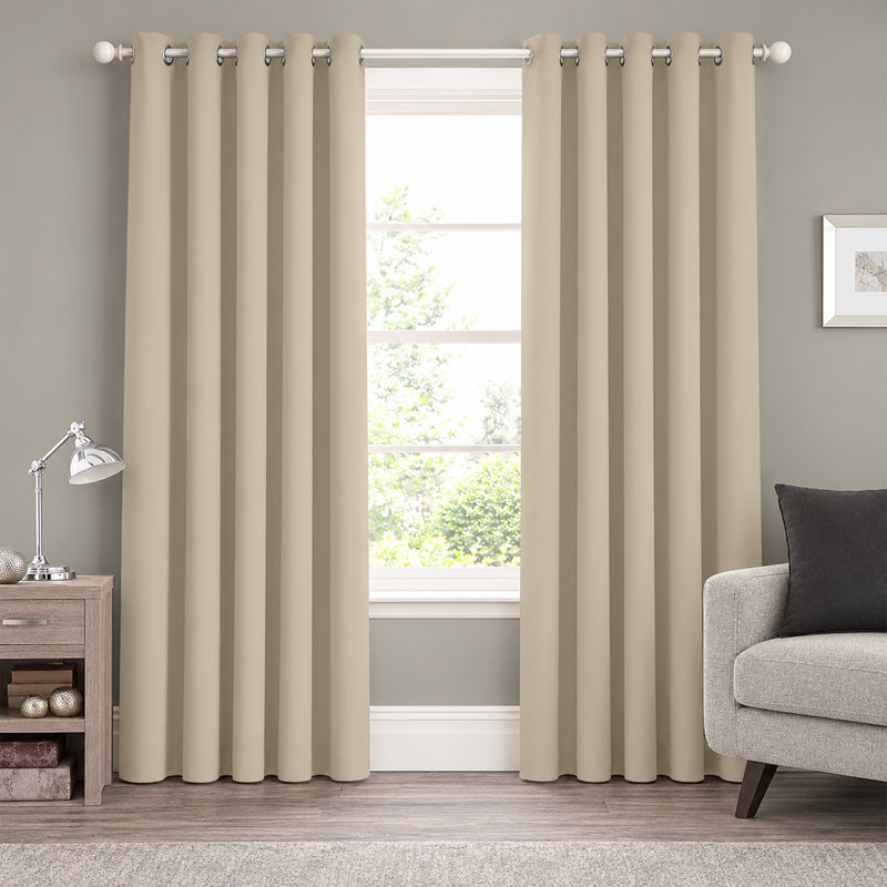 Premium 230 GSM 100% Blackout Eyelet Room Darkening Curtain Pair, 117 W x 137 D cm, Cream