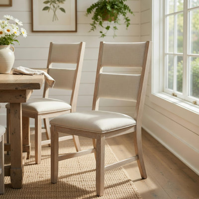 Ensemble de 2 chaises d'appoint de salle à manger Vile, polyester gris, blanc antique vieilli