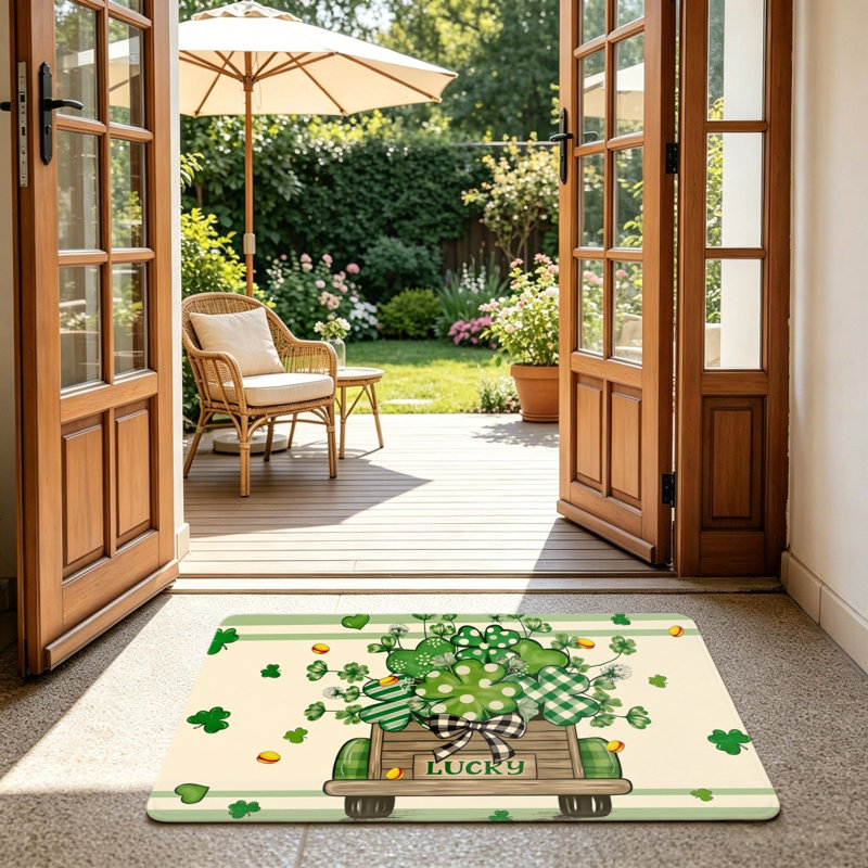 Tapis vert St. Patrick's Lucky Clover pour l'extérieur et l'intérieur, 24 x 36 po, beige vert
