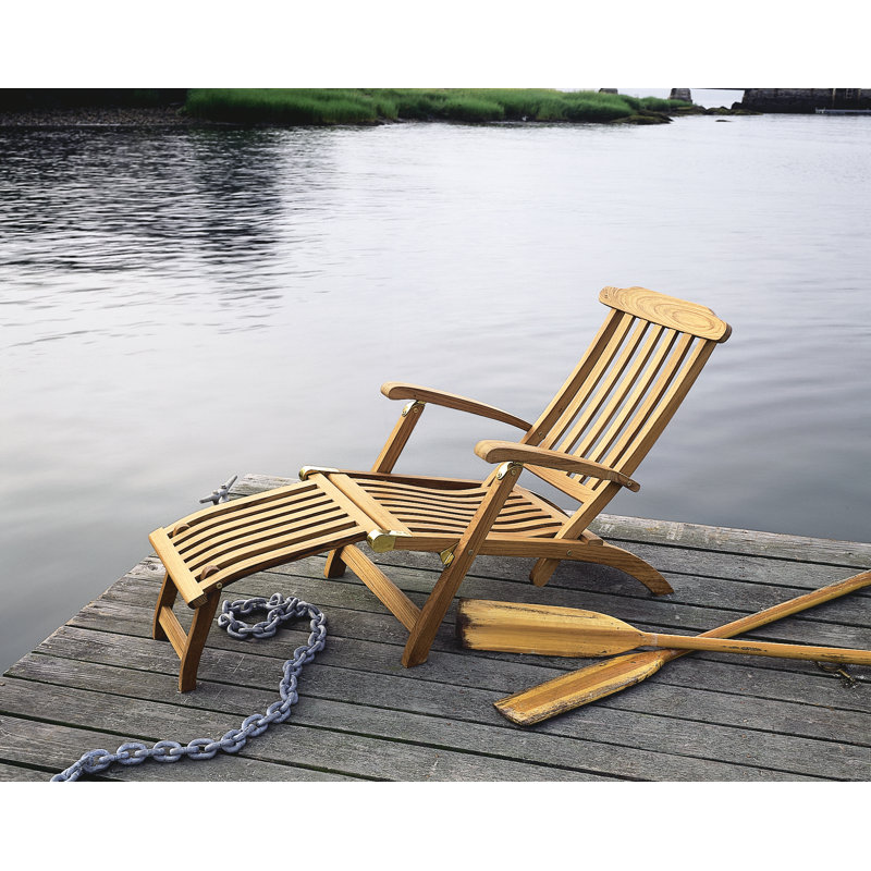 Steamer Outdoor Teak Chaise Lounge, Canvas Canvas Sunbrella® Canvas