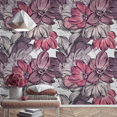 Magnolia Flowers Floral Pattern Removable Wallpaper