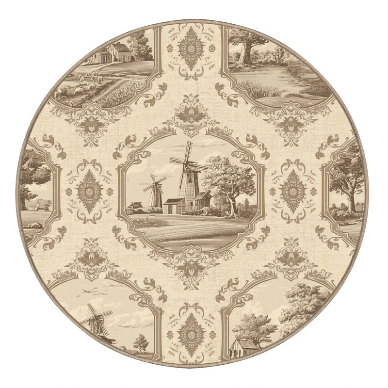 Tapis moelleux moelleux de style rétro Cropsey, Rond 7 pi