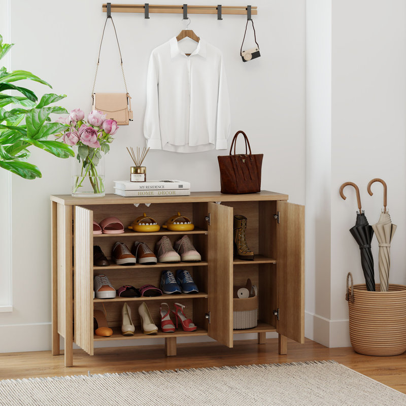 Armoire à chaussures moderne avec rangement, Bois jaune clair