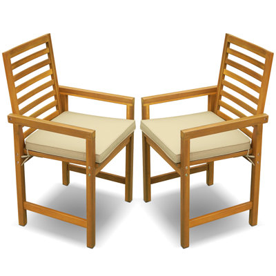 Acacia Wood Outdoor Dining Chairs with Cushions - 500lbs Capacity, Weather-Resistant Patio Dining Chair for Deck, Porch & Garden