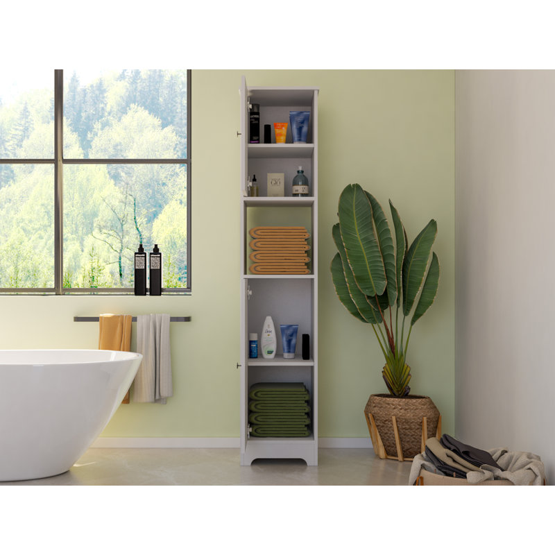 Armoire à double porte en lin Yaka avec 4 tablettes intérieures et tablette ouverte, Blanc