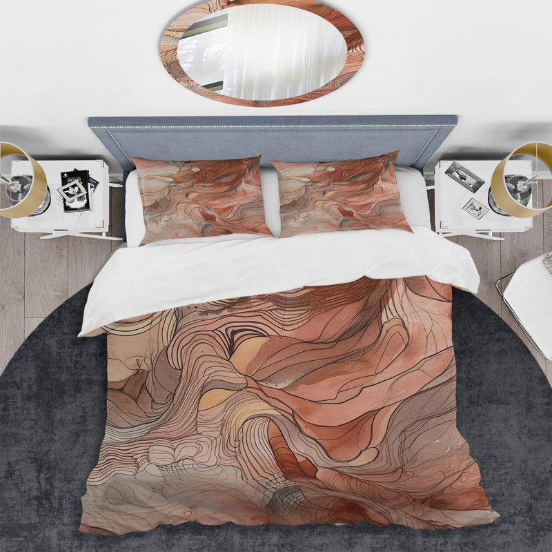 Chocolat Dreams Terra Cotta Watercolor - ensemble de housse de couette abstrait - microfibre de polyester