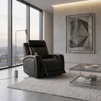 Bellagio Black Breathable Leather  Leather  Reclining  Chair With Cup-Holders And LED Lights