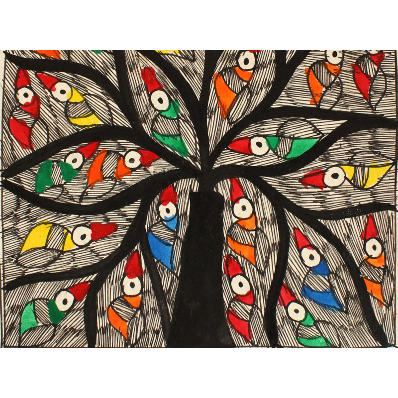 Designer Tree Branches Covered With Birds | Madhubani Painting | Handmade Paper
