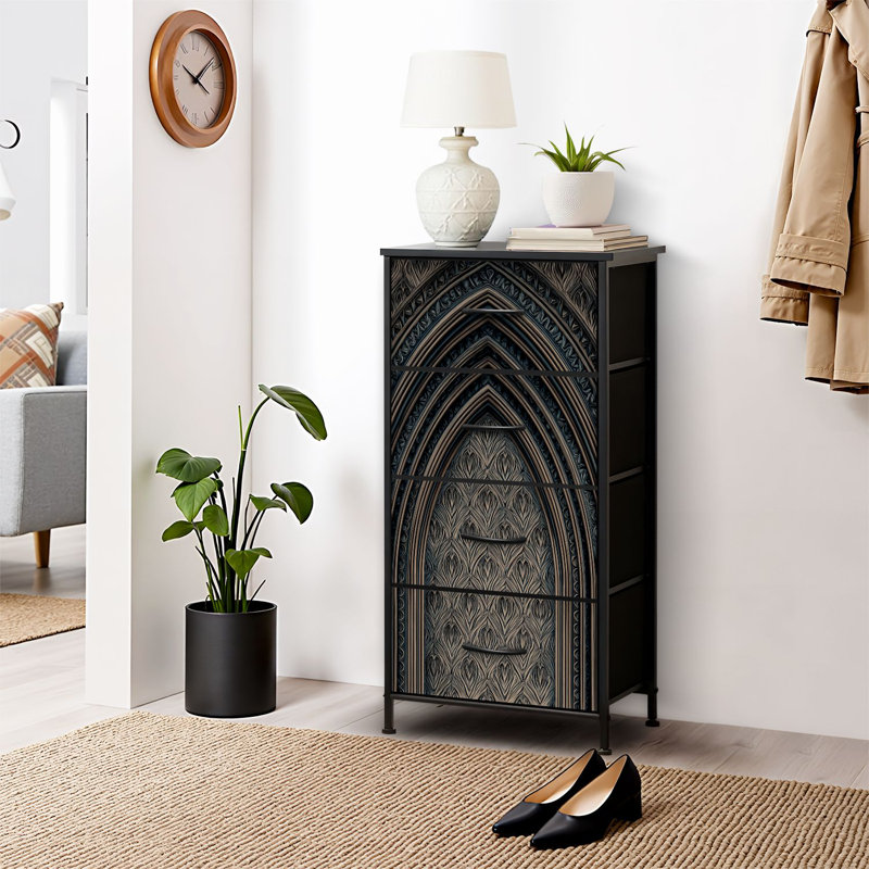 4 Drawer Dresser for Bedroom, Narrow Chest of Drawers, Wooden Top and Study Iron Frame 18"x37.5"-(WxH)