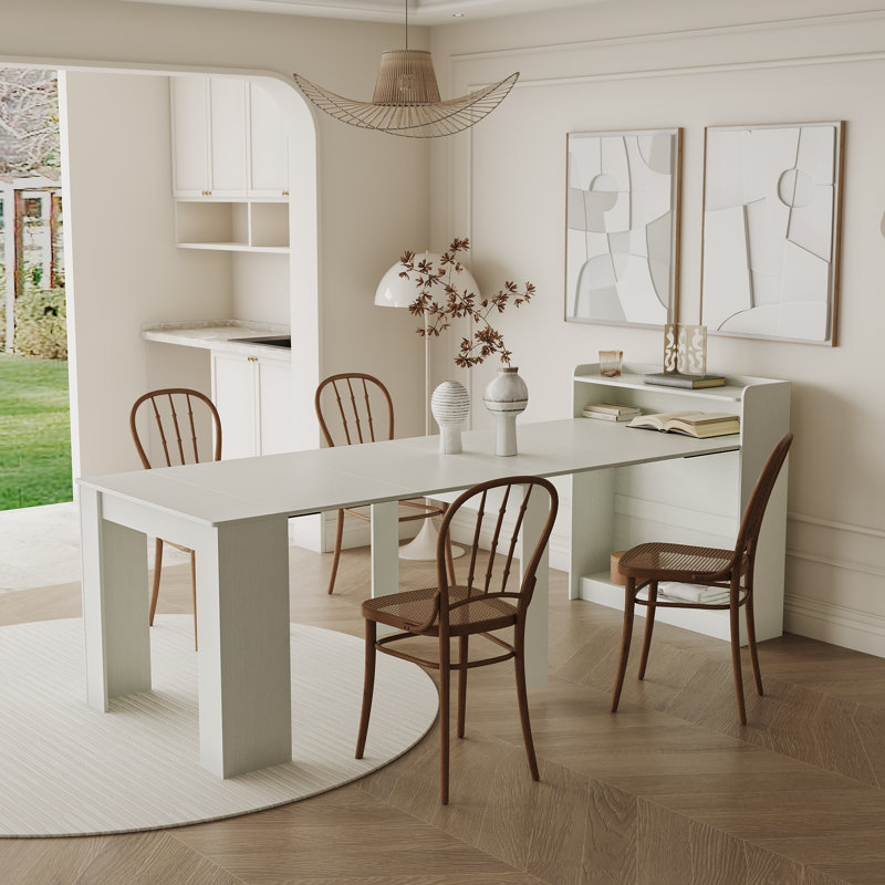 Modern Extendable Dining Table with Storage, White