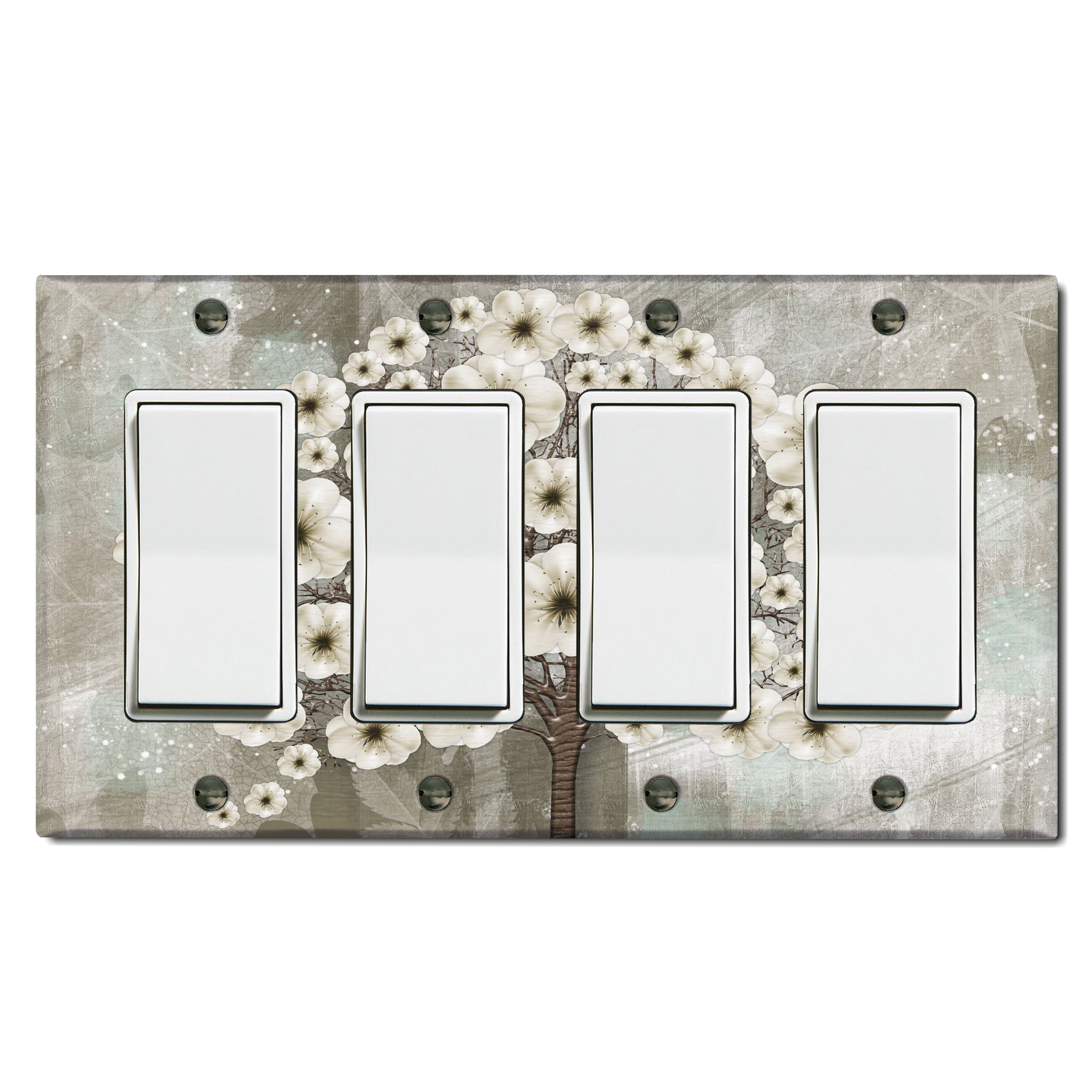 WorldAcc Metal Light Switch Plate Outlet Cover (White Flower Branch