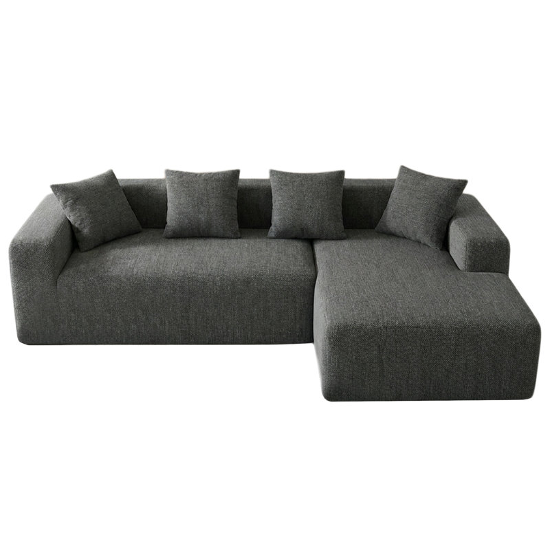 Modern Oversized 262cm Boneless Corner Sofa L-Shaped Chenille Sofa With Storage Pockets, Right Hand Facing, Black