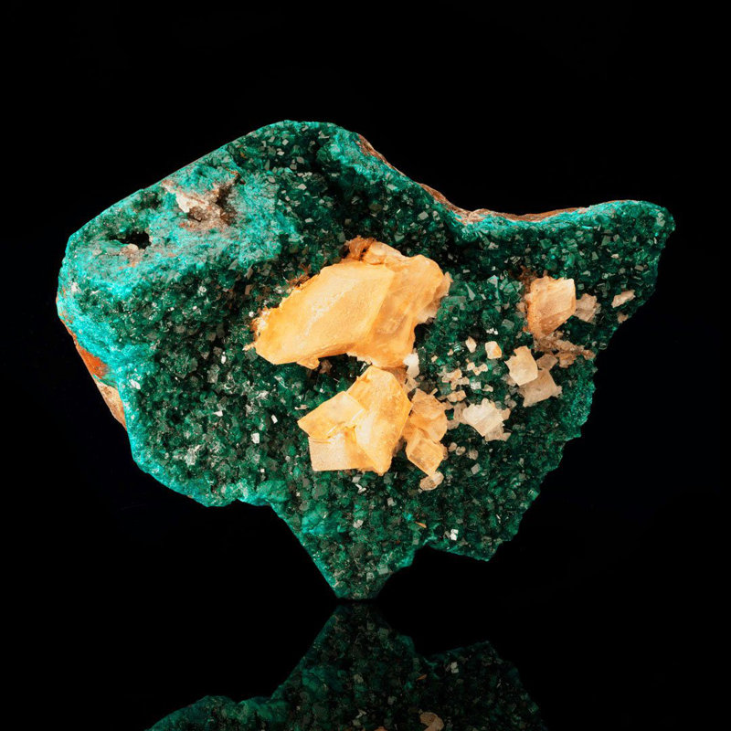 Dioptase with Golden Calcite