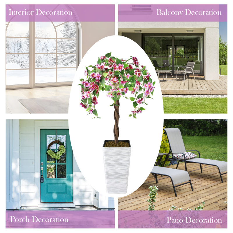 Artificial 4FT Flower Plant Tree with Planter, Pink