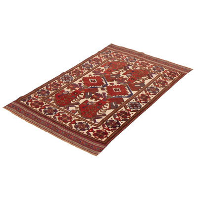 Tapis tadjik crème, rouge 3 pi 11 po x 6 pi 2 po