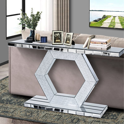 Table de hall d'entrée avec miroir hexagonal en cristal Sparkling