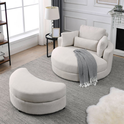 Welike Swivel Accent Barrel Modern Sofa Lounge Club Big Round Chair With Storage Ottoman Linen Fabric For Living Room Hotel With Pillows -  Orren Ellis, 26C6FFD3D0BA4B1EB40593B8CA8EEFB3