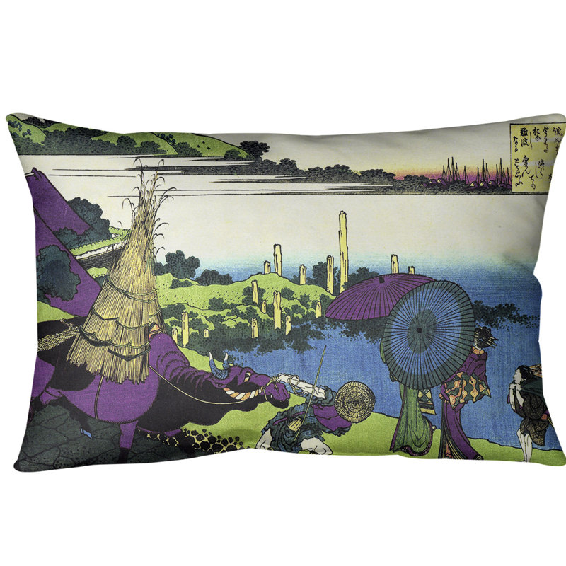 Housse de coussin lombaire à ferme katsushika hokusai, river, Mauve, Polyester sergé