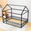 Lit double en métal avec conception de maisonnette et espace de couchage semi-fermé-954132120