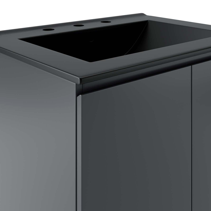 Modway Bryn 24" Wall-Mount Bathroom Vanity, Gray, Black