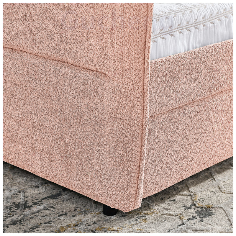 Élégant lit de jour en tissu avec deux tiroirs et canapé capitonné pour un confort et un rangement modernes, Pink