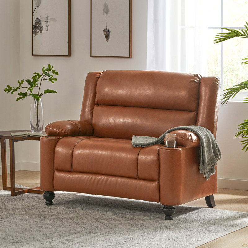 Fauteuil inclinable manuel en similicuir de 127 cm de large avec porte-gobelets, canapé inclinable une place