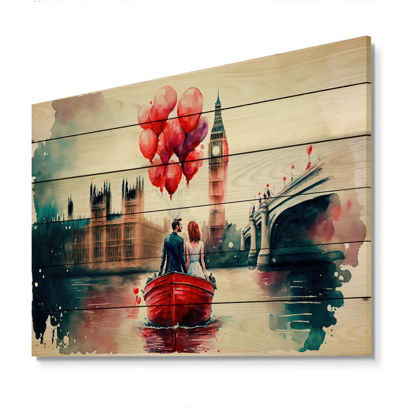 Aloisia Couple romantique sur l'eau II - Sans cadre sur bois, H 24 po x l 32 po x P 1 po