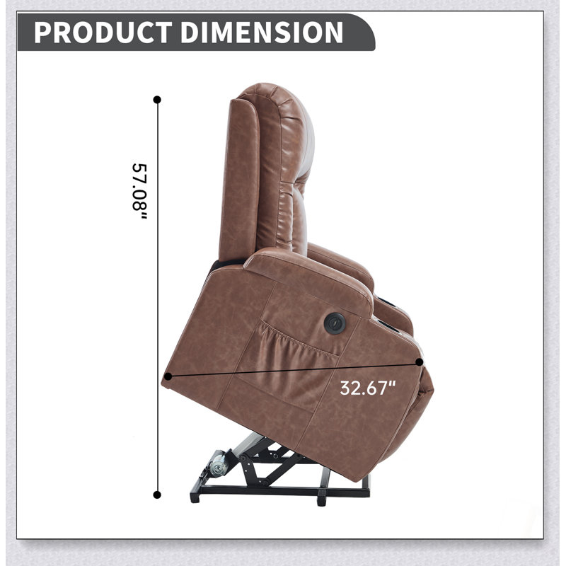 PU Infinite Position Power Lift Recliner Chair With 8-Point Vibration Massage, Lumbar Heating, USB Port, And Cup Holders For Elderly