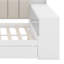 Lit de jour avec tablettes de rangement, tiroirs, station de charge, lumière DEL, bureau et tête et dossier rembourrés-586680087