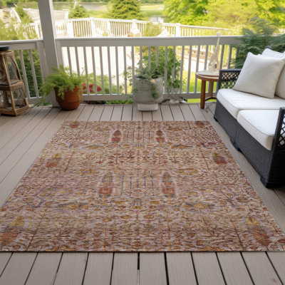 Machine Washable Indoor/Outdoor Xhevrie Terracotta Rug