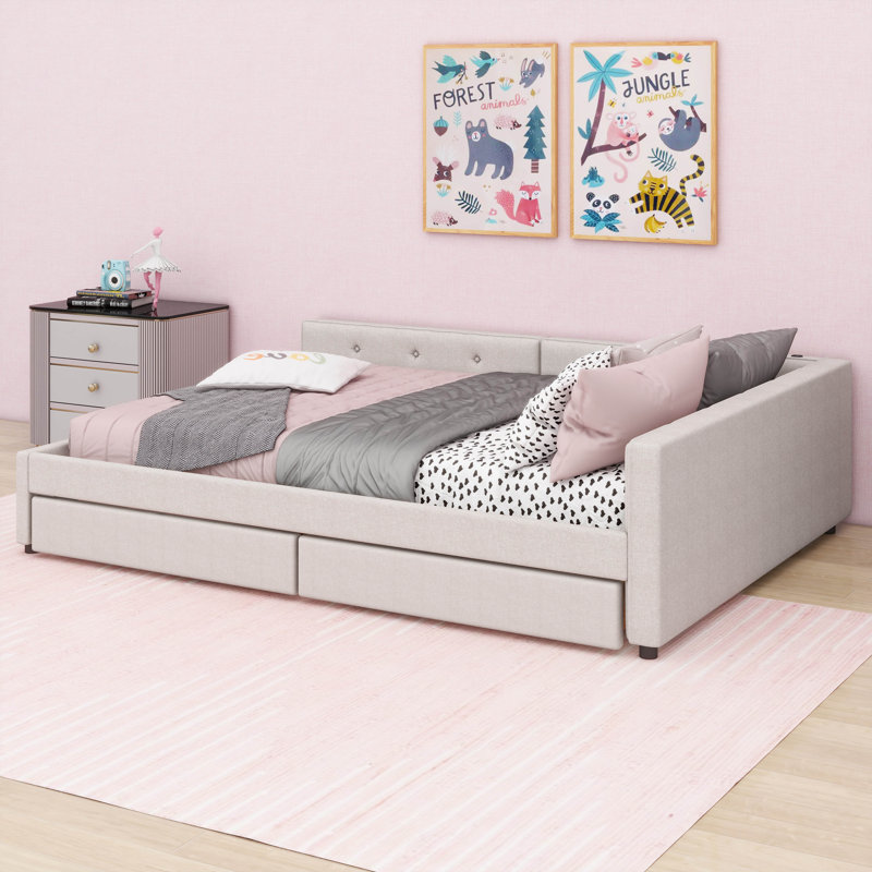 Upholstered Platform Bed With USB, Queen