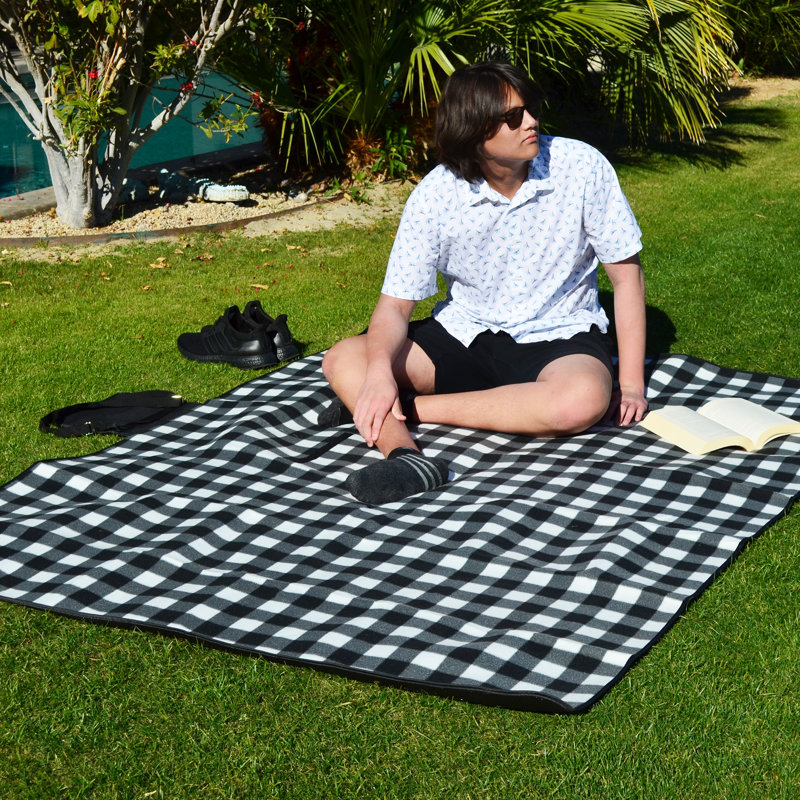 Charcoal Plaid Extra Large Water Resistant Picnic Blanket