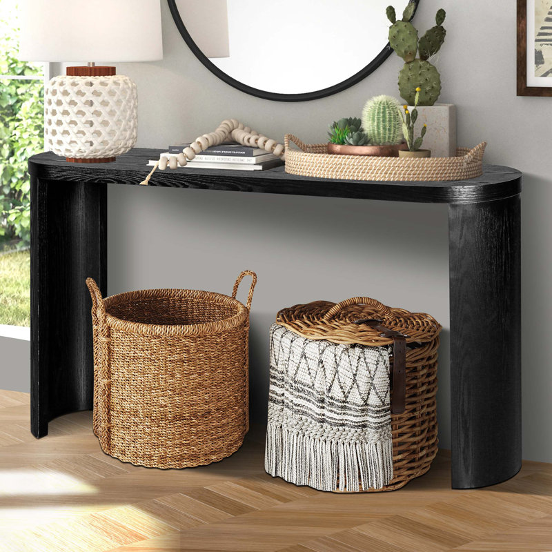 60'' Thick Top Console Table, Curved Legs, Support The Installation Of Inward-Facing Or Outward-Facing, Black
