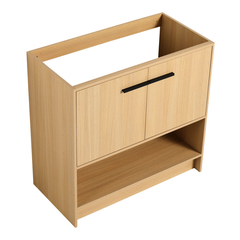 Meuble-lavabo de 36 po, armoire autoportante en contreplaqué avec 2 portes et résistance à l'eau, assemblage facile, conception américaine, contreplaqué de chêne scintillant, résistance à la brillance