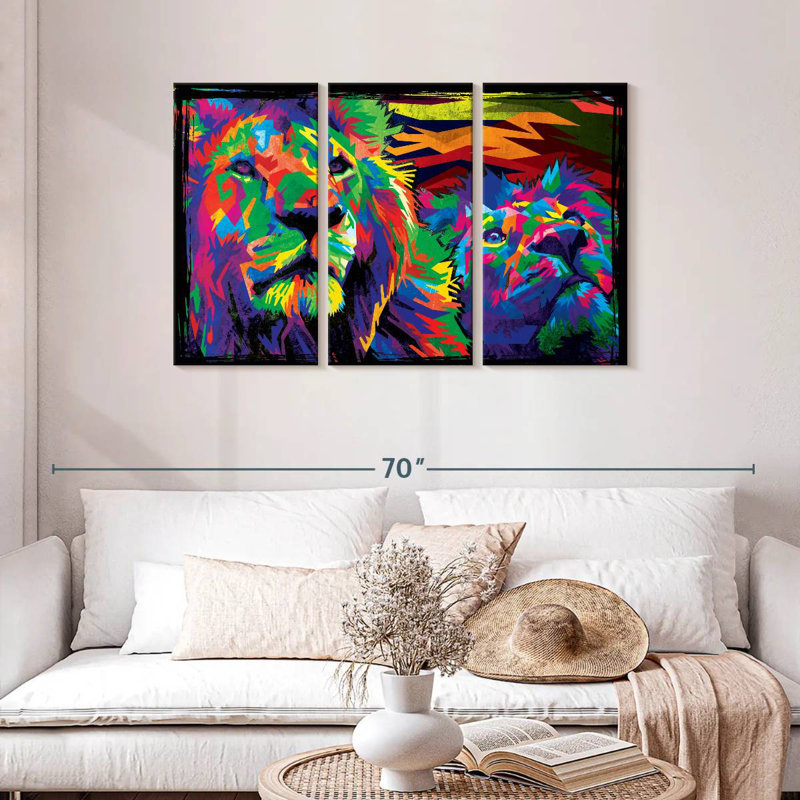 Brampt Colorful Lion Pair, 28" H x 45" W