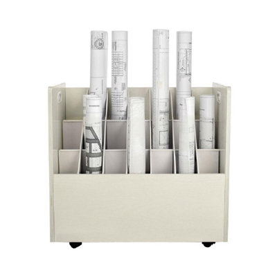 21-Slot Mobile Rolling Wood Blueprint Roll File Large Document Organizer