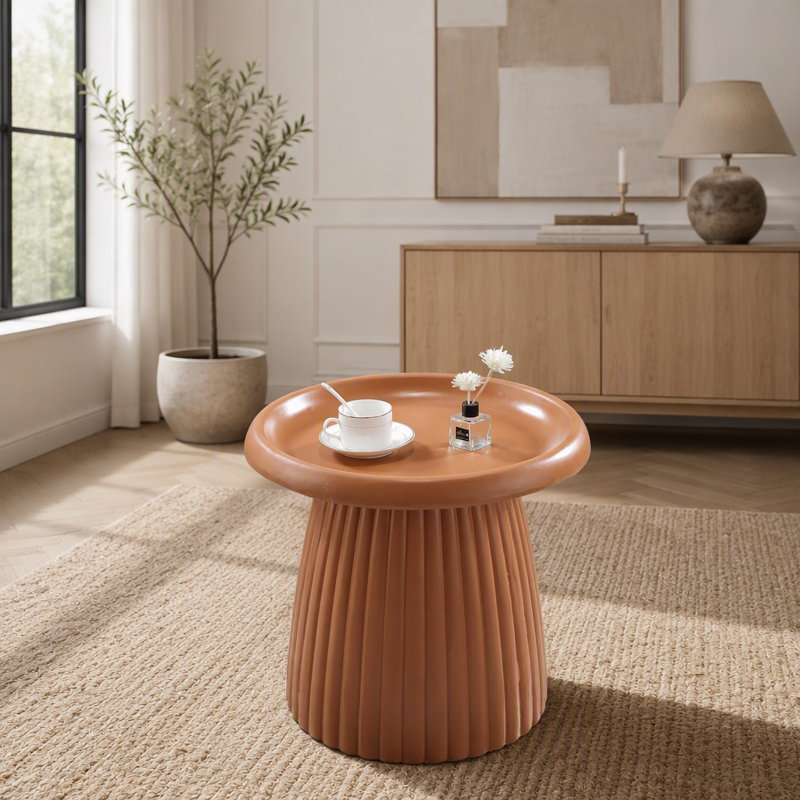 Table d'appoint à piédestal cannelé en oxyde de magnésium, 19,69, Café clair