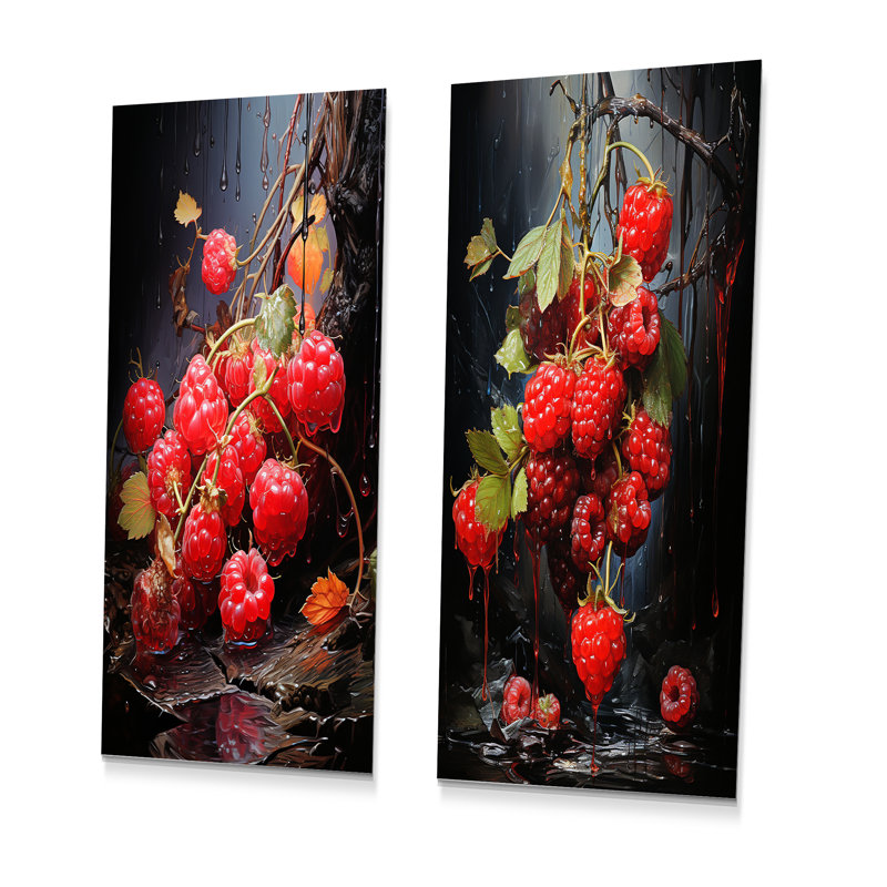 Ruby relief framboise - ensemble d'art mural en métal 2 fruits, H 28 po x l 24 po