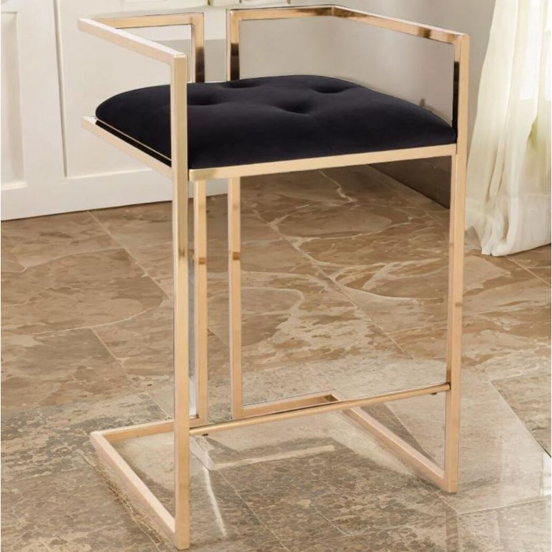 Tabouret en velours, Noir, Doré