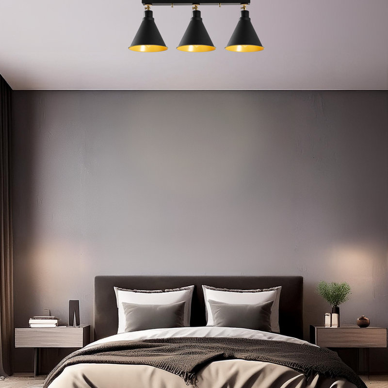 3 Lights Head Adjustable Semi Flush Mount, Black