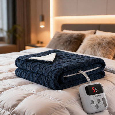 Jeté chauffant - Jeté en sherpa épais et touffeté avec 10 niveaux de chauffage et 10 réglages de temps, jeté chauffant certifié ETL 50 po x 60 po