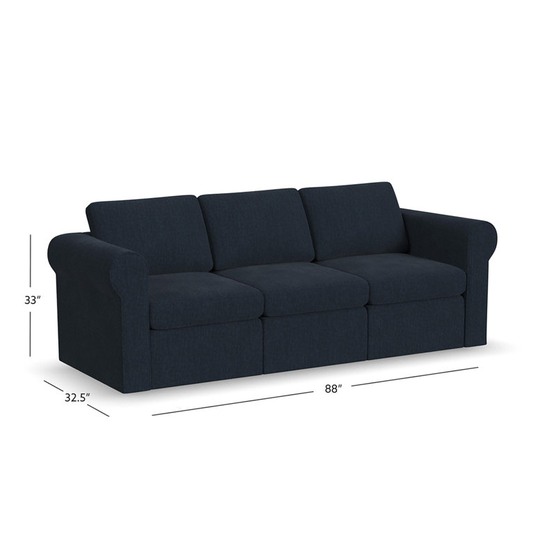 Lockheart 88" 3-Seat Modular Sofa Blue Roll Arm, Blue