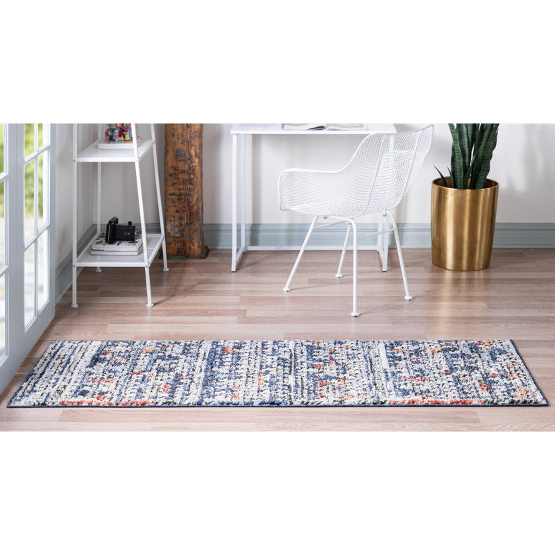 Tapis bleu marine / beige Allenvale, Tapis de couloir 2 pi 2 po x 6 pi 1 po