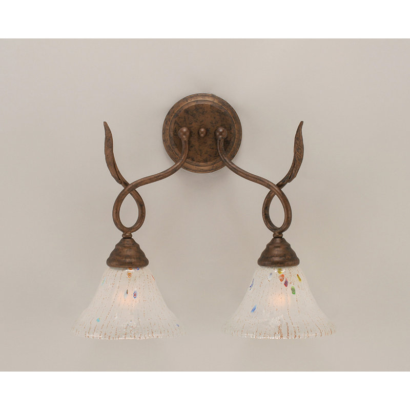 Benge Leaf 2 Light Wall Sconce Shown In Bronze Finish With 7" Crystal Glass, Frosted