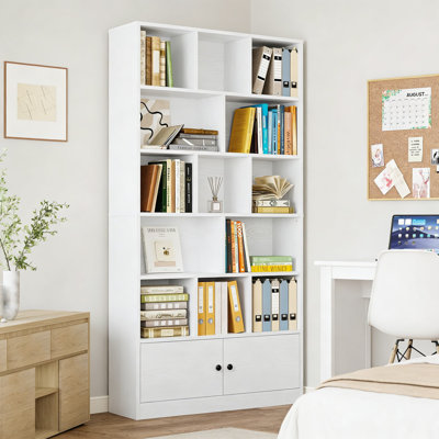 Bibliothèque moderne à 6 niveaux avec 13 cubes ouverts et armoire à 2 portes, tablettes de rangement de style industriel pour le salon, le bureau personnel et la chambre à coucher